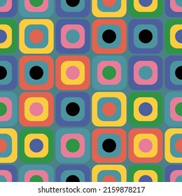 Abstract seamless pattern with vintage colorful squares. Round corner geometric shapes.