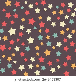 Abstractas patrón sin fisuras de estrellas coloridas vintage sobre fondo marrón