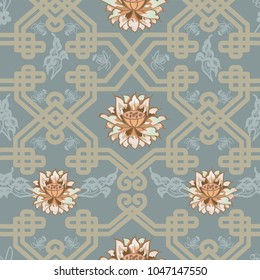 Abstract seamless pattern with vintage flowers