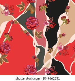 Abstract seamless pattern with vintage flowers