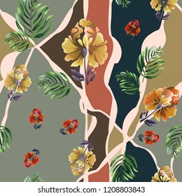 Abstract seamless pattern with vintage flowers