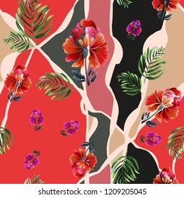 Abstract seamless pattern with vintage flowers