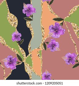 Abstract seamless pattern with vintage flowers