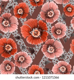 Abstract seamless pattern with vintage flowers