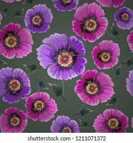 Abstract seamless pattern with vintage flowers