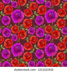 Abstract seamless pattern with vintage flowers