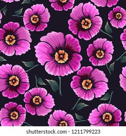 Abstract seamless pattern with vintage flowers