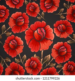 Abstract seamless pattern with vintage flowers