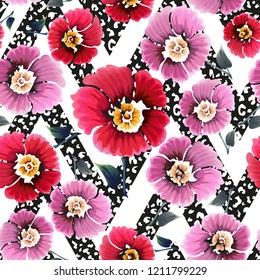 Abstract seamless pattern with vintage flowers