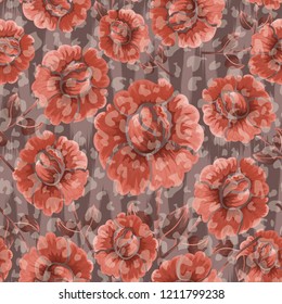 Abstract seamless pattern with vintage flowers