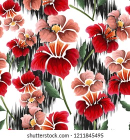 Abstract seamless pattern with vintage flowers