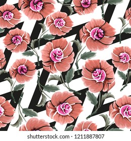 Abstract seamless pattern with vintage flowers