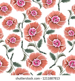 Abstract seamless pattern with vintage flowers