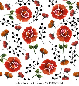 Abstract seamless pattern with vintage flowers