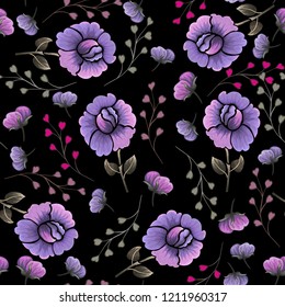 Abstract seamless pattern with vintage flowers