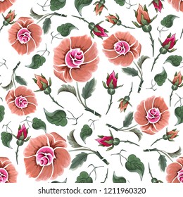 Abstract seamless pattern with vintage flowers