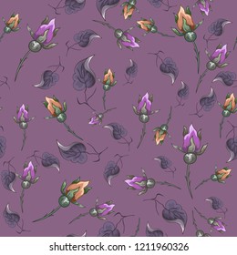 Abstract seamless pattern with vintage flowers