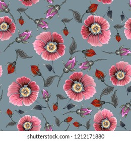 Abstract seamless pattern with vintage flowers