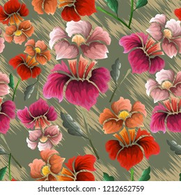 Abstract seamless pattern with vintage flowers