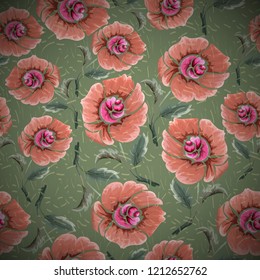 Abstract seamless pattern with vintage flowers