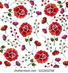 Abstract seamless pattern with vintage flowers