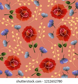 Abstract seamless pattern with vintage flowers