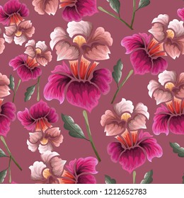 Abstract seamless pattern with vintage flowers