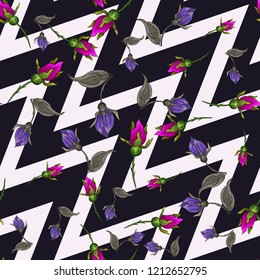 Abstract seamless pattern with vintage flowers