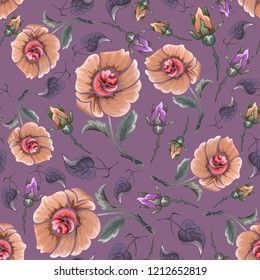 Abstract seamless pattern with vintage flowers