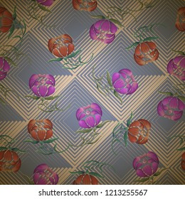 Abstract seamless pattern with vintage flowers