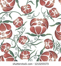 Abstract seamless pattern with vintage flowers