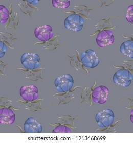 Abstract seamless pattern with vintage flowers