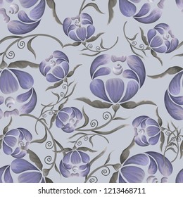 Abstract seamless pattern with vintage flowers