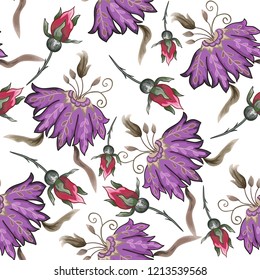 Abstract seamless pattern with vintage flowers