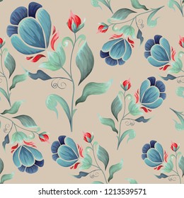 Abstract seamless pattern with vintage flowers