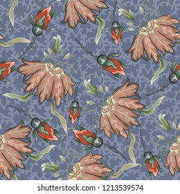 Abstract seamless pattern with vintage flowers