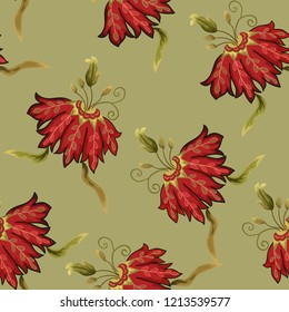 Abstract seamless pattern with vintage flowers