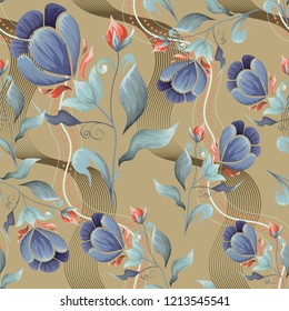 Abstract seamless pattern with vintage flowers