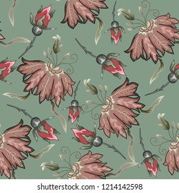 Abstract seamless pattern with vintage flowers