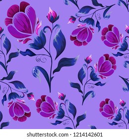 Abstract seamless pattern with vintage flowers