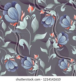 Abstract seamless pattern with vintage flowers