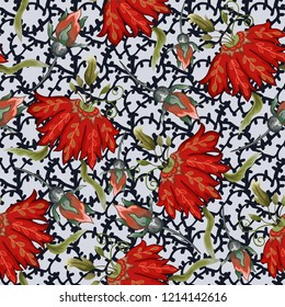 Abstract seamless pattern with vintage flowers