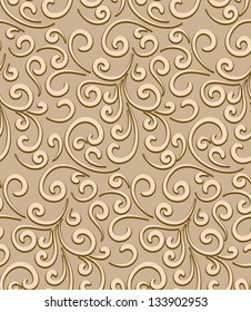 Abstract seamless pattern, vintage gold background, vector swirl texture