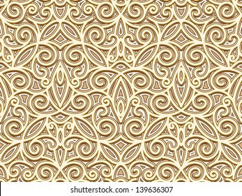 Abstract seamless pattern, vintage gold background, vector ornamental texture