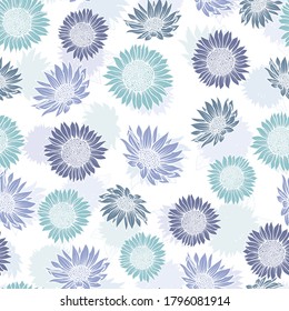 Abstract seamless pattern with vintage hand drawn pastel sunflowers on white background design