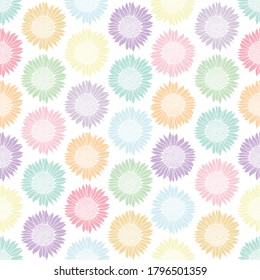Abstract seamless pattern with vintage hand drawn pastel sunflower head on white background design