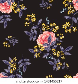 Abstract seamless pattern with vintage leaves and flowers. Vector background, modern style. Perfect for all types of prints