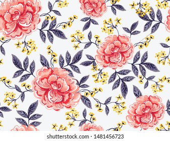Abstract seamless pattern with vintage leaves and flowers. Vector background, modern style. Perfect for all types of prints