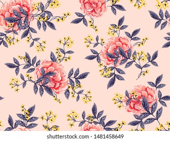 Abstract seamless pattern with vintage leaves and flowers. Vector background, modern style. Perfect for all types of prints