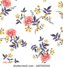 Abstract seamless pattern with vintage leaves and flowers. Vector background, modern style. Perfect for all types of prints